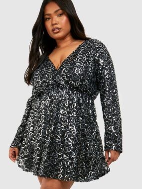 Boohoo Black Sequin V-Neck Party Dress 18